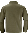 Back view of Cozy Mens Half Zip Fleece Pullover With Stand Collar in army green, showcasing the relaxed fit and long sleeves.