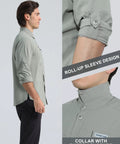 Men's Long Sleeve Sun Protection Shirt Built For Fishing Trips And Outdoor Adventures With UPF 50 Plus Quick Dry Mesh Fabric Button Down SPF Shirt For Hiking Camping Safari Gray Green