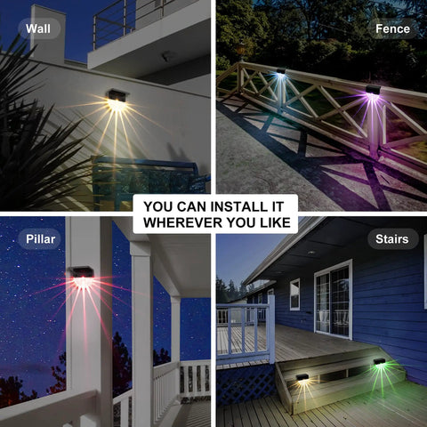 8 Pack Outdoor Solar Deck Lights Waterproof LED Step Lights for Patio, Stairs, Fence, Wall, and Pillar with Color Glow Modes