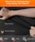 Hands testing durability of Upgrade 600D Oxford fabric, showing water and abrasion resistance for Ultimate SUV Trunk Organizer
