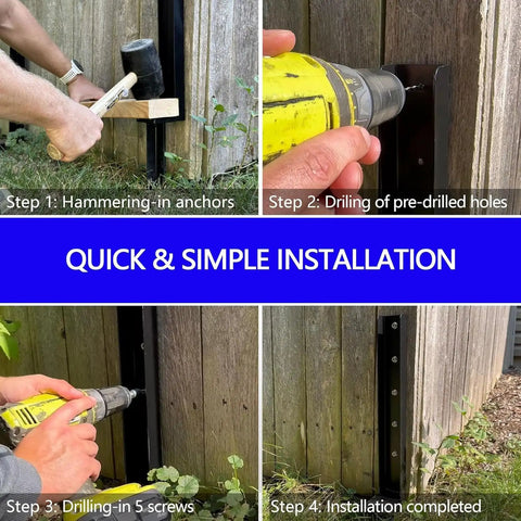 Heavy Duty Fence Post Repair Kit With Solid Steel Anchor Straighten Leaning 4x4 Wood Posts installation steps for quick fix
