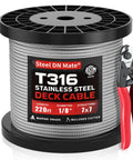 Marine Grade Stainless Steel Cable For Deck Railing And Fence Systems, 220 Feet Long, One Eighth Inch 7x7 Wire Rope With Cutter