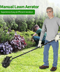 Rolling Lawn Aerator With 18 Inch Roller And 50 Inch Handle Manual Lawn Aerator Tool For Deep Soil Penetration Sturdy Rustproof Metal Frame