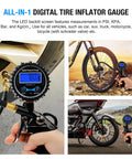 All In One Digital Tire Inflator With Gauge And Bleed Valve, 250 PSI Capacity in use with motorcycle and bicycle tires