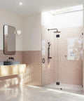 Frameless Shower Door Hinge With Enduroshield Glass Coating, 78" x 55.5" Polished Brass Finish, Built Tough For Modern Bathrooms And Glass Enclosures That Last. Black hinge on frameless glass shower door