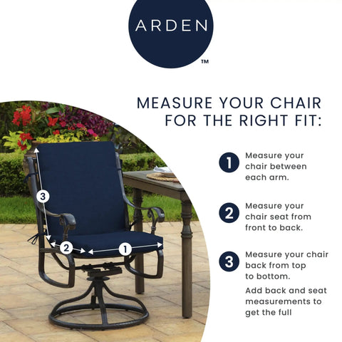 EarthFiber 4 Pack Outdoor Patio Dining Chair Cushions 20x44 Rain Proof Seat Pads on black metal chair, blue cushion for size guide