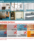 Image showing suitable surfaces for 2 Pack Suction Cup Shower Razor And Bathroom Accessory Holder, including ceramic, steel, PVC, and unsuitable surfaces like wood, mosaic.