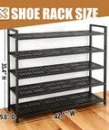 Heavy Duty Metal Shoe Shelf For Up To 30 Pairs, measures 35.4"H x 42.1"W x 9.8"D, designed for shoe organization.