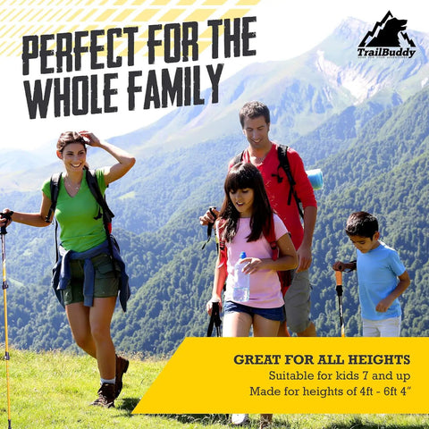 Family hiking with Lightweight 7075 Aluminum Trekking Poles For Men Women And Seniors Collapsible Hiking Sticks.