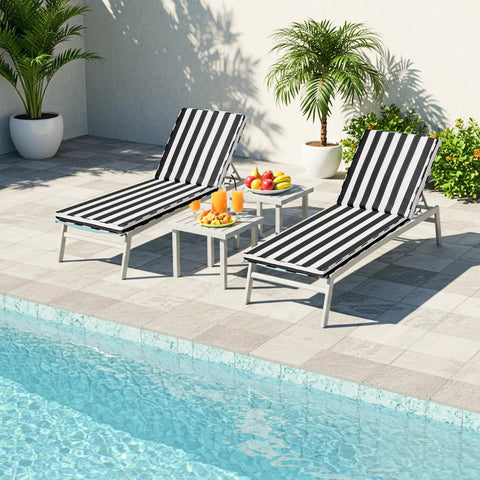 Outdoor Chaise Lounge Cushion 71x22x3 Inches Waterproof PU Coating Fade Resistant With Washable Cover For Poolside Patio Lawn Black White Stripes One Piece on poolside loungers