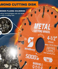 Diamond cutting disc front view, WildBossy orange metal cut-off wheel, 4-1/2 in dia with 7/8 in arbor