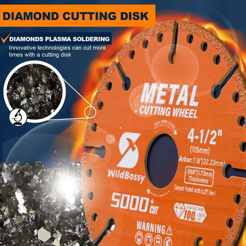 Diamond cutting disc front view, WildBossy orange metal cut-off wheel, 4-1/2 in dia with 7/8 in arbor