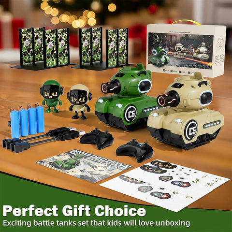 2 Pack Remote Control Battle Tanks With Laser Tag For Kids, Laser Tag RC Tanks With Rechargeable Batteries, Two Remote Controls And Health Stations