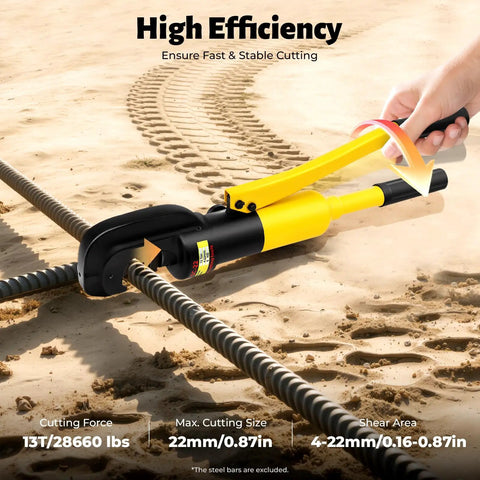 Heavy Duty 13 Ton Manual Hydraulic Rebar Cutter For Copper Wires And Cables Up To 22mm With Box cutting steel rods in sand.