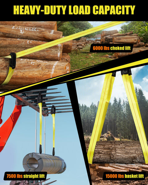 Twist Eye Lifting Slings With UV Resistant Polyester Webbing 4 Pack 10 Foot By 2 Inch Heavy Duty Lifting Straps lifting logs and metal