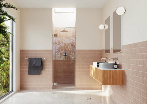 Frameless Shower Door Hinge With Enduroshield Glass Coating, 78 Inch By 33.5 Inch, Polished Brass Finish, Built To Last Bathroom Hardware For Modern Glass Showers installed on glass shower door