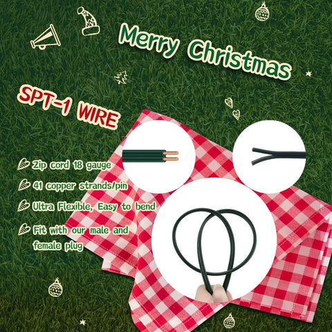 250 Ft White SPT-1 Lamp Cord 18 AWG 18/2 Electrical Wire UL Listed with copper strands on festive background
