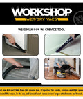 Crevice Tool For Wet Dry Vacuums, Slim One And One Quarter Inch Attachment For Tight Corners in use on carpet and floor.