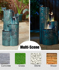 Turquoise Outdoor Water Fountain With LED Lights And Pump Dope 4 Tier Dandelion Texture Vase Shaped Ceramic Floor Standing With Birds For Porch Deck Garden Patio Backyard