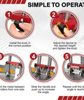 Steps to operate a Sheet Metal Roller 2 Station Bender with 0-100 degree range for roofing, showing knob installation and adjustment.