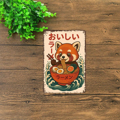 Vintage Red Panda Ramen Metal Sign Wall Art 8x12 Inch Tin Poster Totally Great For Home Room Office Or Garage Decor Rustic
