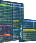 Air Fryer Cooking Times Magnet Set With 100 Plus Foods showing two easy-read cheat sheet magnets of different sizes on white background.