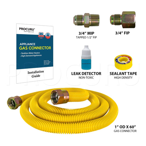 One Inch Flexible Stainless Steel Gas Connector With Sixty Inch Length Easy Install Three Quarter Inch MIP To Three Quarter Inch FIP Fittings
