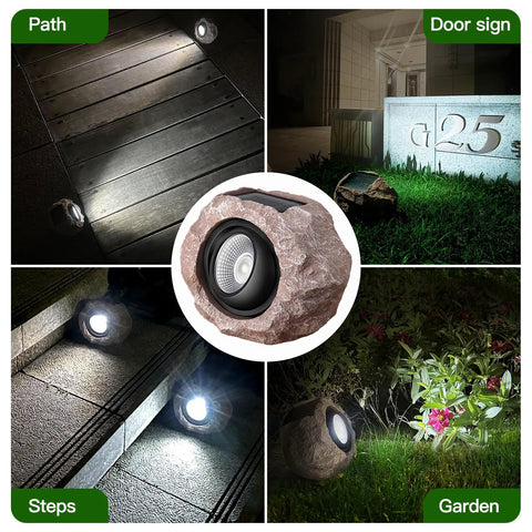 Solar Rock Lights Outdoor 2 Pack Lit Durable IP65 Waterproof Yard Pathway Lights With Auto On Off Function in garden and pathway