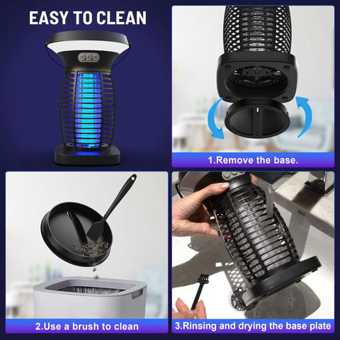 Outdoor Bug Zapper Solar Powered USB Rechargeable 4200V High Voltage Mosquito And Insect Killer UV Light Trap cleaning steps