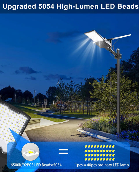 Ultra Bright 10000W Solar Street Lights Outdoor For Parking Lots And Yards 6500K Dusk To Dawn IP67 Waterproof Flood Lamps With 96 LED Beads