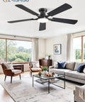 52 Inch Ceiling Fan With Light And Remote App Control Room Ready Low Profile Flush Mount Dimmable 20W LED Light in living room