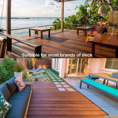 Beautiful backyard patios featuring hardwood deck flooring, demonstrating 400 Pack Heavy Duty Hidden Deck Fasteners For Composite Board Installation.