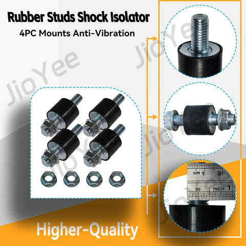 40x30mm Rubber Stud Shock Isolator Mounts Built Tough Anti-Vibration Replacement, 4-pack with nuts and threaded studs shown