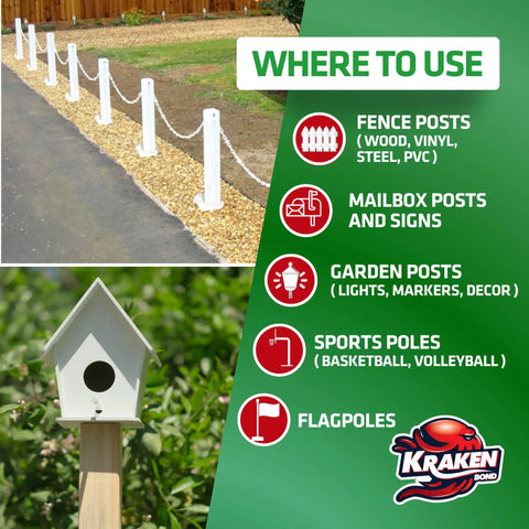 Image showing usage guide for Expanding Foam Post Hole Filler Kit For Fence Posts And Deck Anchors 2 Part Polyurethane Concrete Alternative Waterproof Post Repair For Fence Deck Mailbox Easy Mess Free Install 1 Pack, including fence posts, mailbox posts, garden posts, sports poles, and flagpoles.