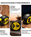 Go To Pro Grade Dual Mode Laser Tape Measure And Distance Meter With 164 Ft Laser Range And 16 Ft Manual Tape Red 0.49mW Class II Laser on desk
