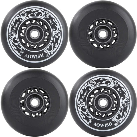 Inline Skate Wheels 80mm 90A Outdoor Asphalt Formula Replacement Wheels With ABEC 9 Bearings And Floating Spacers Four Pack Black
