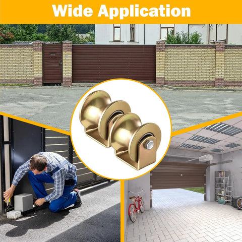 2 Pack 3 Inch U-Groove Caster Wheels With 1763 Lb Load Capacity for sliding gates and industrial use, shown in applications