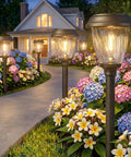 Solar Pathway Lights Outdoor Warm White 10 Or 25 Lumens Glass Solar Lights illuminating garden walkway at night