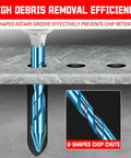 Front view: eccentric drill bit set, 1/4 in, 5 pcs, blue tungsten steel with U-shaped chip chute for masonry