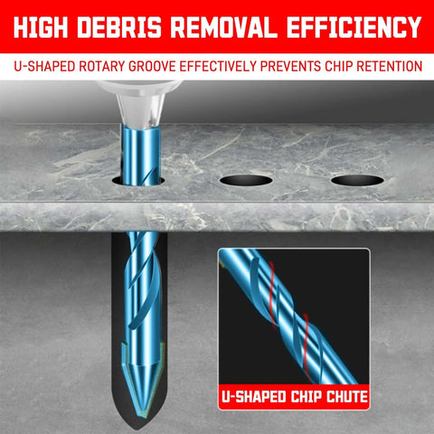 Front view: eccentric drill bit set, 1/4 in, 5 pcs, blue tungsten steel with U-shaped chip chute for masonry