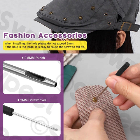 Top Shelf Silver Cone Spikes And Studs Hardware Kit includes hole punch and screwdriver for embellishing leather crafts.