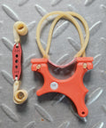 Ultra Compact Mini Slingshot With Flat And Round Bands In Red Nylon Fiber, Ambidextrous And Pocket Sized For On The Go
