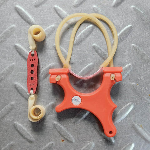 Ultra Compact Mini Slingshot With Flat And Round Bands In Red Nylon Fiber, Ambidextrous And Pocket Sized For On The Go