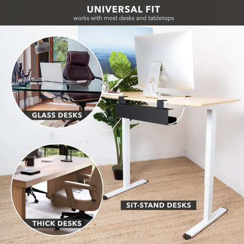 Under Desk Cable Management Tray Clamp-On No-Drill Metal Organizer for cords on standing and glass desks, 23.6 inch black
