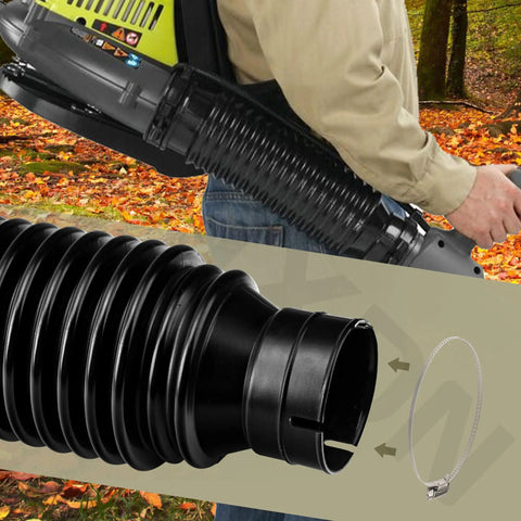 Leaf Blower Flex Tube Bellows Replacement 580693004 for Ryobi BP42, shown on a backpack blower in use outdoors