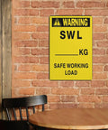 Load Limit Safety Sign For Lifting Equipment Outdoor Aluminum 8x12 Inch Wall Marker on brick wall in dining area
