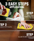 Step-by-step application of Versatile Wood Cleaner And Furniture Polish With Fresh Lemon Oil To Wipe Down Beaten Tables And Buff Hardwood Floors Kitchen Cabinets Leave A Slick Long Lasting Shine 12 Oz Bottle.