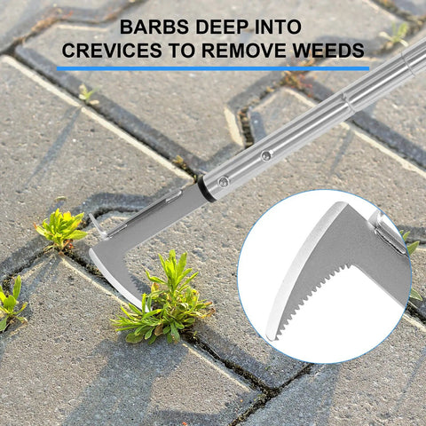 Go To Crevice Weeder With Long Handle For Sidewalk Cracks Stainless Steel Manual Weed Puller L Shaped Weeding Tool