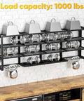 Front view of Massive 64 Inch Power Tool Organizer Wall Mount With 1000 Lbs Load Capacity, Heavy Duty 4 Tier Garage Storage Rack installed.