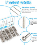 Image showing 120 Piece M4 Cabinet Screws Set With Pan Washer Head For No Fuss Easy Install On Cabinets Drawers Cupboards And Closets Including 25 30 35 40 45 50mm Lengths Heavy Duty Metal Phillips Screws Kit with carbon steel nickel-plated screws, deep threads, and round heads with phillips drive.